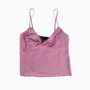 Know One Cares Twist Front Babydoll Camisole Blush Pink Satin Coquette Y2K Sz L